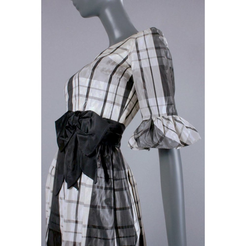S Vintage 60s Plaid Satin Cocktail Pin Up Dress - Picture 5 of 8